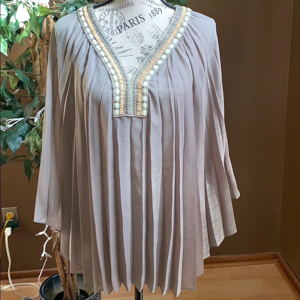 Grey sheer poncho with beaded details